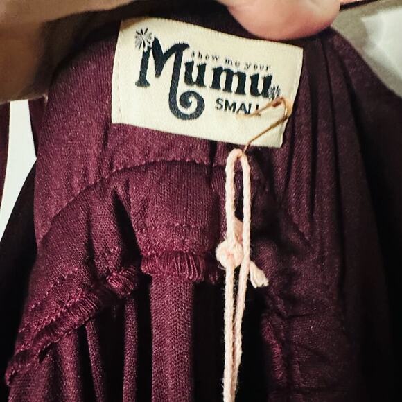 NWT Show Me Your Mumu Caitlin Ruffle Merlot Chiffon Maxi Dress Size Small - Picture 11 of 11